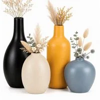 BlingBin Tischvase Keramikvase, kleine Vasen für getrocknete Blumen und Pampasgras (4er-Set, 4 St., Schwarze: 19,5×8 cm,Gelbe: 17×6,5 cm,Beige: 12×8 cm,Hellblaue: 10×8 cm), Dekovasen für Trockenblumen, Wohnzimmer, Regal und Tischdeko