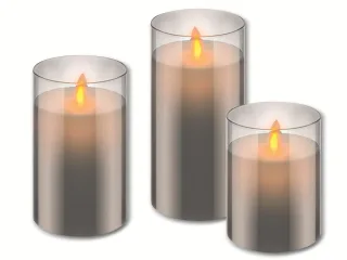 GOOBAY LED-Echtwachskerze im Glas, bewegliche Flamme, Timer Funktion, 3er Set