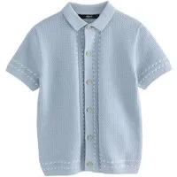 Next Polokragenpullover Kurzarm-Polohemd in Strickoptik 100 % Baumwolle (1-tlg)