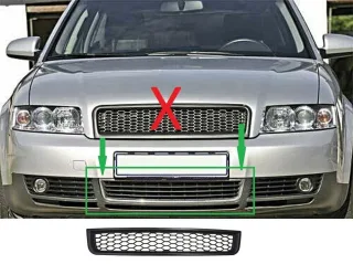 Stoßstangen Waben Gitter MITTE SCHWARZ MATT für Audi A4 8E B6 ab 2001-2005