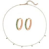 Hey Happiness Ohrring und Ketten Set Smaragdglanz, Schmuckset 925 Silber, Farbiges Damen Set mit Kette & Ohrringen und grünen Kristallen