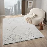 Vimoda Teppich Boho und skandinavischen Stil, Creme & Grau, Rechteckig, Höhe: 10 mm, teppich Berberlook, Wohnzimmer, Schlafzimmer, Küche