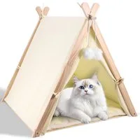 BlingBin Katzenzelt Haustierzelte mit Kissen Hundezelt Hunde Tipi Katzentipi Katzenhaus, Abnehmbar und Waschbar Hundehaus für drinnen