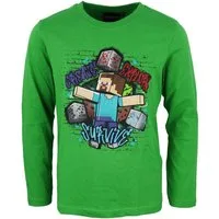 Minecraft Langarmshirt Minecraft Steve Survive Kinder langarm Shirt Gr. 116 bis 152, 100% Baumwolle