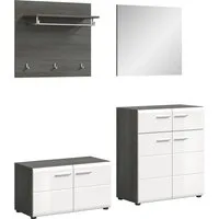 Home affaire Garderoben-Set Rumba, 4-teilig, Breite 175 cm, Hochglanz Front, bestehend aus:, (4-St), Sitzbank, Garderobenpaneel, Schuhschrank, Spiegel