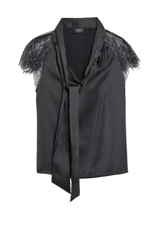 s.Oliver BLACK LABEL - Ärmellose Schluppenbluse schwarz - Gr. - 34