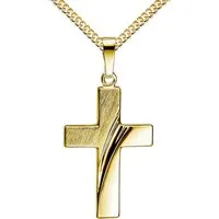 JEVELION Kreuzkette Kreuz Anhänger 585 Gold - Made in Germany (Goldanhänger, für Damen und Herren), Mit Kette vergoldet- Länge wählbar 36 - 70 cm.