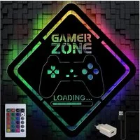 Namofactur LED Dekolicht RGB Farbwechsel Gamer Geschenk - Gamingzone Loading Wand Deko USB, LED fest integriert, Farbwechsler