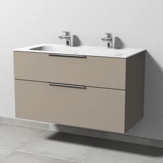 Sanipa 3way Keramik-Set Finion Keramik-Doppelwaschtisch und Unterbau mit 2 Auszügen, Sandgrau-Matt UF40367