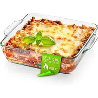 GOURMETmaxx Auflaufform Auflaufform transparent quadratisch 800ml, (1-St), aus Glas für Heißluftfritteuse & Ofen Zubereiten Garen Servieren