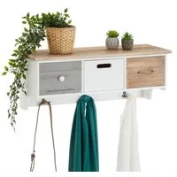 CARO-Möbel Garderobenhalter SALVA, Wandgarderobe mit 3 Kleiderhaken und Schubkästen Vintage Shabby Chic