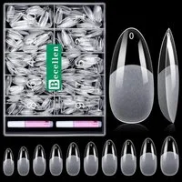 LuxusKollektion Kunstfingernägel Nageltips 500 Stück Soft Gel Full Cover Prebuff Set Kleber Mandel
