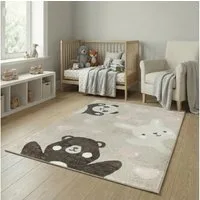 Jimri Kinderteppich Happy Friends Teppich für Kinderzimmer, Kinderteppich Bär Hase Panda, Läufer
