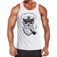 Neverless Tanktop Herren Tanktop Totenkopf Kapitän Captain Skull Bard Hipster Seemann mit Print