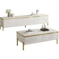 SeedWave Lowboard Wohnzimmerset mit Hochglanzfronten, 170cm TV-Schrank, 100cm Couchtisch, Wohnzimmerset, 14,5cm Bodenfreiheit, Metallfüße