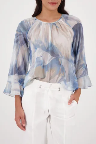 monari - Bluse mit Blättermuster light sky gemustert - Gr. - 42