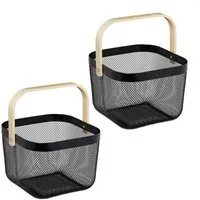 relaxdays Aufbewahrungskorb Drahtkorb mit Henkel im 2er Set (Set, 2 St., 2er Set), schwarz