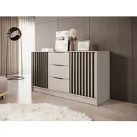 MOEBLO Kommode JOHN 3D (dekorative Lamellen Schrank Sideboard mit 2 Türen und 3 Schubladen, Moderne Wohnzimmer Schlafzimmer Möbel Kommode für Wohnzimmer), (BxHxT): 155x86x45 cm