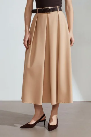 Hochtaillierter Midi Gerade Crepe Rock