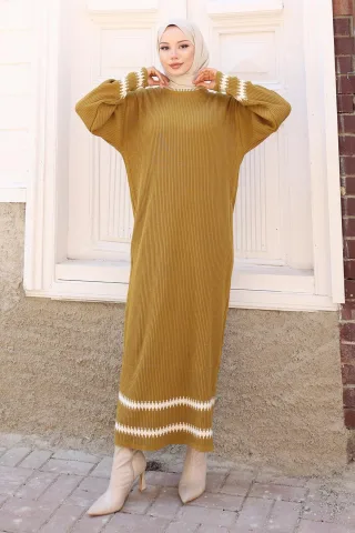 Gemustert Strick Kleid Khaki