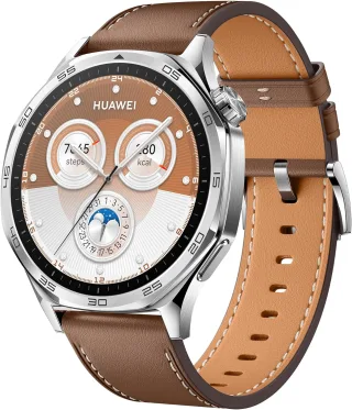 Huawei Watch GT 5 [inkl. Lederarmband braun] 46mm Edelstahlgehäuse silber