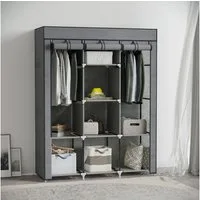 HOMCOM Stoffschrank Kleiderschrank mit Kleiderstangen, 8 Ebenen (Faltschrank, 1-St., Faltbare Garderobe für Schlafzimmer) Vliesstoff, Dunkelgrau, 125 x 43 x 162,5 cm