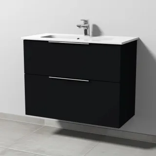 Sanipa 3way Waschtischunterbau zu Duravit ME by Starck Waschtisch mit 2 Auszügen, Schwarz-Matt UF72308
