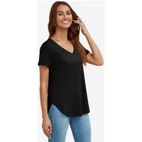 Imily Bela T-Shirt Damen V-Ausschnitt mit verlängertem, gerundetem Saum (Packung, 1-tlg., 1per-Pack) in Unifarbe