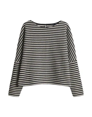 Opus - Ringel Sweatshirt in Strickoptik - Gresh beige/schwarz - Gr. - 36