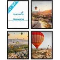 PHOTOLINI Bilderrahmen Sets 30x40 cm aus MDF Holz mit Acrylglas & Zubehör, für 4 Bilder (4er Set), 4er Set moderne Posterrahmen Schwarz