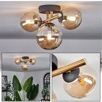 hofstein Deckenleuchte Deckenlampe aus Metall/Glas in Schwarz/Goldfarben/Bernsteinfarben, ohne Leuchtmittel, Leuchte im Retro-Design aus Glas, 3 x G9 LED, ohne Leuchtmittel