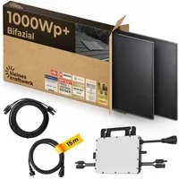 Kleines Kraftwerk Balkonkraftwerk, 1000 W, Monokristallin, (Ziegeldach, Solaranlage Komplettset mit Wechselrichter), 2 x 500W, Wechselrichter, Stromanschlusskabel, Solarverlängerungskabel