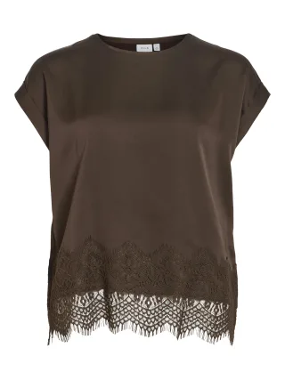 VILA - VIELLETTE S/S FULL SATIN LACE TOP - NOOS Braun - Gr. - 34