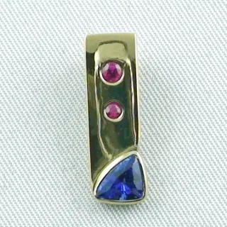 585er Gelbgold-Anhänger, Saphir 0,80 ct, 2 Rubine