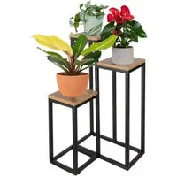Ruhhy Blumenständer 3-stöckiger Metall-Blumenständer mit Nivellierfüßen, Industrial Design (Standblumenständer im Industrial Design für Innen und Außen, 3-stöckiger Metall-Blumenständer mit MDF-Ablagen, belastbar bis 15 kg), Moderner Industrial-Style