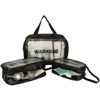 Ikonka Reisetasche Kosmetiktaschen-Set 3-teilig Transparent Pink oder Schwarz Reise (Kosmetiktaschen-Set mit Reißverschluss in 3 verschiedenen Größen, 3 Größen im Set – ideal für Kosmetik, Hygieneartikel & Reise), 3-teiliges Set in Pink oder Schwarz 