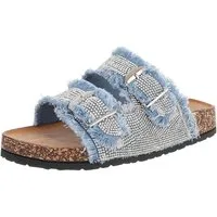 Ital-Design Glamouröse Damen Sandalen mit Strass und Korkfußbett Pantolette (91512390) Flach Pantoletten in Hellblau