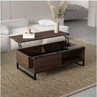HOMCOM Couchtisch Sofatisch mit Hebefunktion, Stauraum (Beistelltisch, 1-St., Kaffeetisch), Stahl, Walnuss, Schwarz, 102 x 58 x 35,5 cm