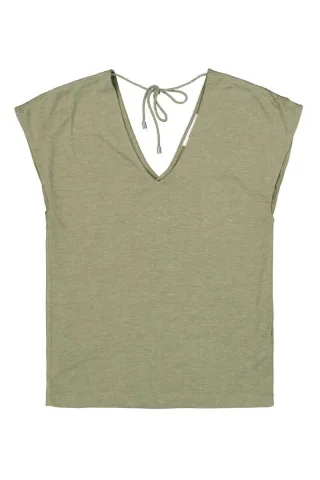 Garcia - T-Shirt mit V-Ausschnitt grün - Gr. - S