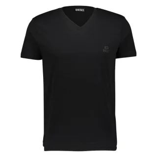 Diesel Ton in Ton gehaltenes schwarzes T-Shirt mit Logo und V-Ausschnitt
