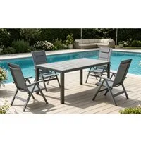 HOMALL Garten-Essgruppe Gartenmöbel Set aus klappbarer Armlehnstuhl und Aluminium Gartentisch, (5-tlg., 4 Klappstuhl (bis 160kg), 1Tisch (bis 100kg), Aluminium, Textilgewebe), Holzoptik Tisch & klappbare Stühle mit 7-fach verstellbarer Lehne