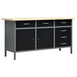 vidaXL Arbeitstisch, Schwarz, Metall, Rechteckig, 60x85x160 cm, Freizeit, Heimwerken, Werkstatt, Werkbänke