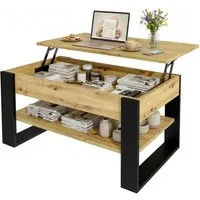 TREND WERK Couchtisch Lift-Couchtisch höhenverstellbar Sofatisch 92×54 cm mit Stauraum, verstecktem Fach Wohnzimmertisch Holz modern