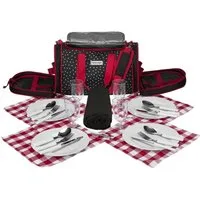 anndora Picknickkorb Kühltasche inkl. Outdoordecke + 20 tlg. Zubehör f. 4 Personen, gepolsterter Tragegurt - zusammenlegbare Outdoordecke