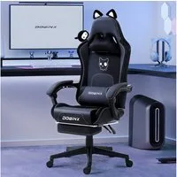 Dowinx Gaming-Stuhl Süße Katze Edition mit Katzenohren und Plüschtier (Packung), Ergonomischer Stuhl mit Hoher Rückenlehne und Lendenwirbelstütze
