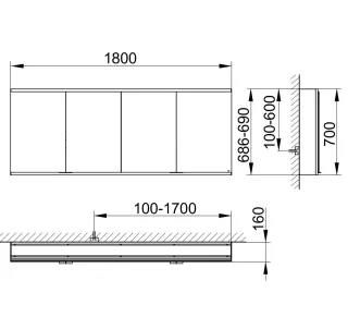 Keuco Royal Modular 2.0 Spiegelschrank, beleuchtet, Einbau,ohne Steckdose, 1800x700x160mm, 800410180 800410180100000