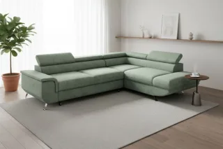Ecksofa mit Schlaffunktion PLATO Sofa in Stoff Onega Flaschengrün Ottomane Re...