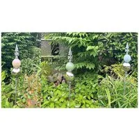 Dragimex Gartenstecker 3er-Set Gartenstecker aus Eisen – Lilienform mit bunter Keramikkugel (3tlg-SET)