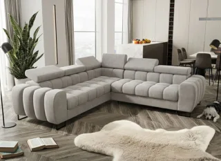 Ecksofa Schlafsofa BASTIEN in Stoff Terra Grau Seite Universal