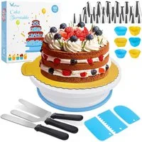 Diyarts Tortenwerkzeug, (Tortenplatte Drehbar Tortenständer Kuchen, 103-tlg., Drehteller inklusive 50 Einweg Spritzbeutel), mit 24 Düsen,2 Spatel, 1 Kuchenschneider,3 Schaber